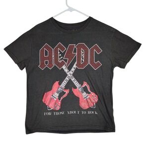 ACDC For Those About To Rock Graphic T Shirt L Men Black Gray Studs Red Metallic